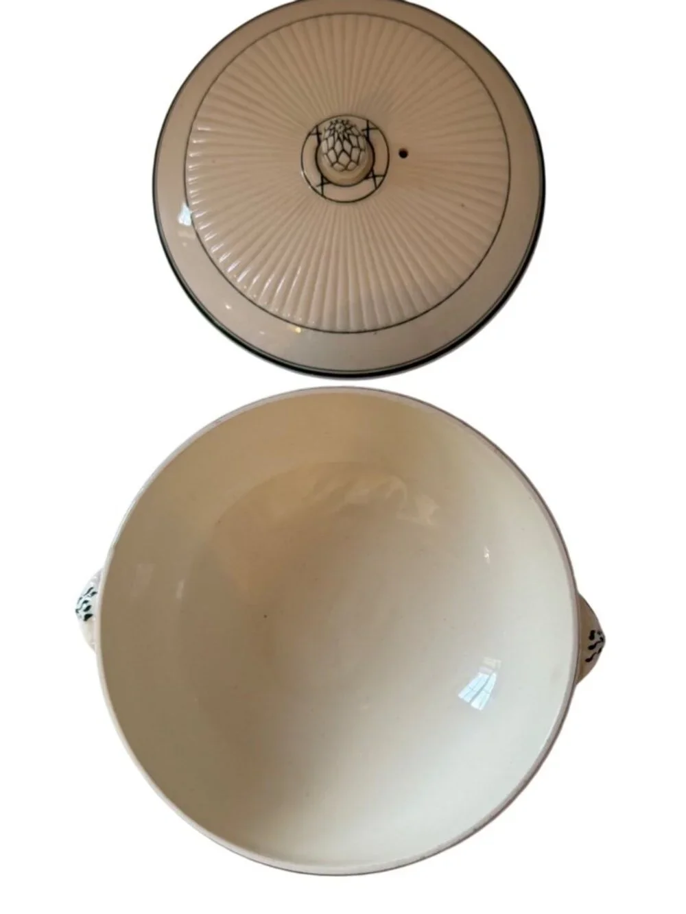 Vintage Wedgwood EDME Covered Tureen Green Trim Rams Head Handles England